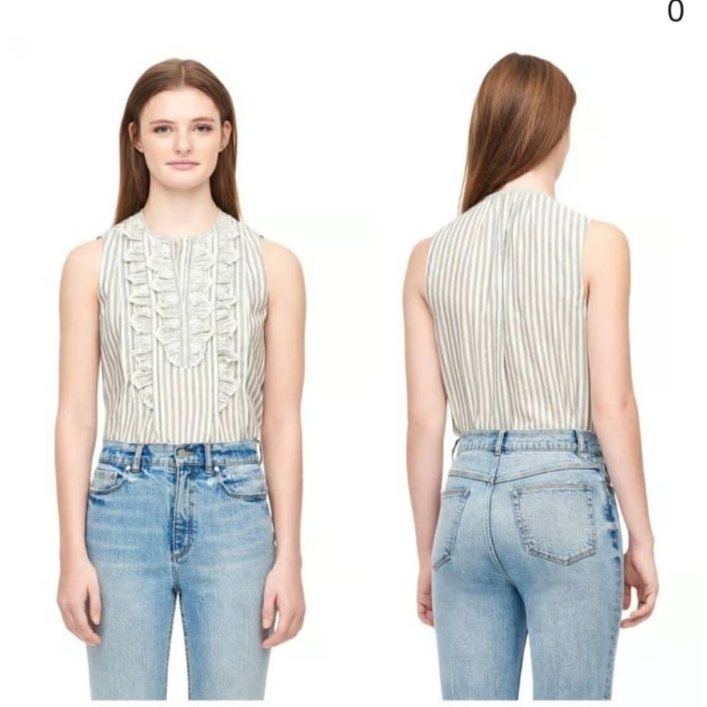 Rebecca Taylor Striped Ruffle Front Sleeveless‎ Top Size 12
